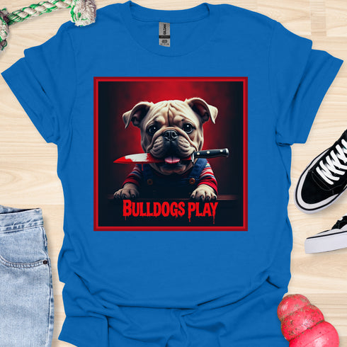 Bulldogs Play - Halloween - V2- Baby Bulldog with Knife in Mouth T-Shirt
